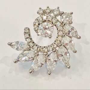 Elegant Crystal Spiral Stud Earrings - Silver Tone